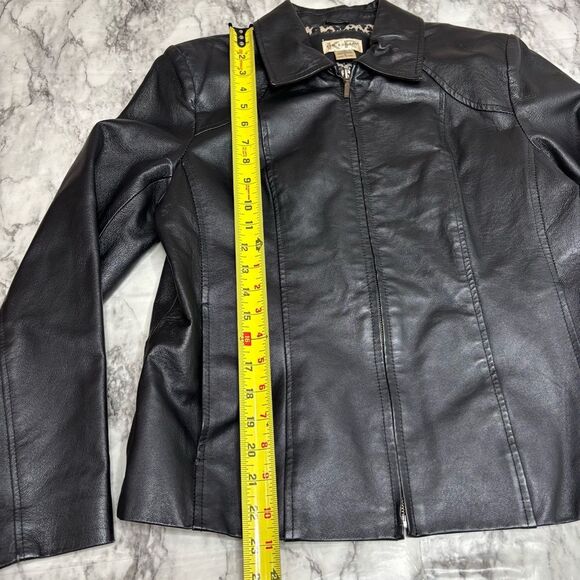 Vintage 100% leather jacket zip up black animal print lining 90s Y2K small goth - Picture 7 of 7